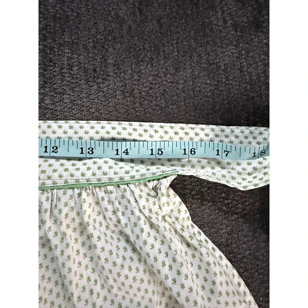 Vintage Green Floral Sprig Half Apron Two Pockets Cotton Retro Kitchen